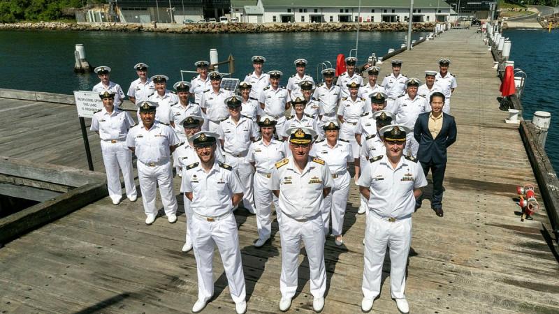 Deputy Chief of Navy Rear Admiral Christopher Smith with Navy chaplains and support staff at HMAS Penguin in Sydney. Photo: Leading Seaman Leo Baumgartner