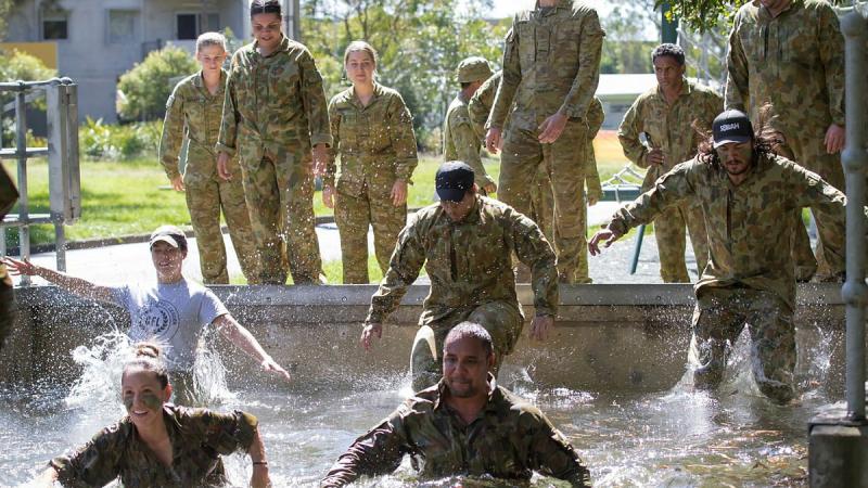 The Deadly Choices team on the Gallopoli Barrakcs obstacle course in Brisbane. Photo: Private Hamid Farahani 