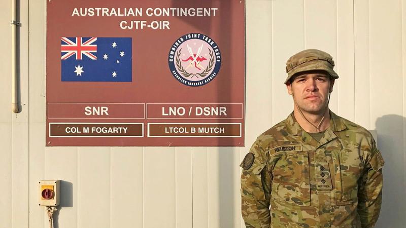Captain Alex Heuston, from Singleton, NSW, is currently deployed as a military adviser and will be at Camp Arifjan, Kuwait, on Anzac Day.