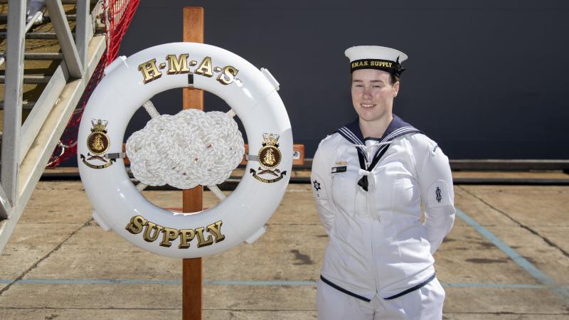 Able Seaman Lily Philips during the commissioning ceremony for HMAS Supply at Fleet Base East in Sydney. Photo: Able Seaman Jarryd Capper
