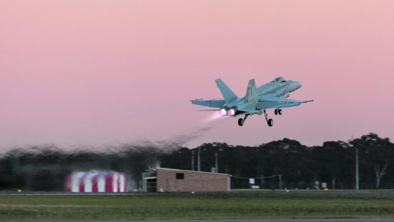 An Air Force F/A-18A Hornet takes off from RAAF Base Williamtown. Photo: Sergeant David Gibbs