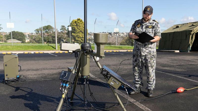 Lieutenant Matthew Bell records readings from the automatic weather station during Exercise Sparrow at HMAS Penguin. Photo Able Seaman Daniel Goodman