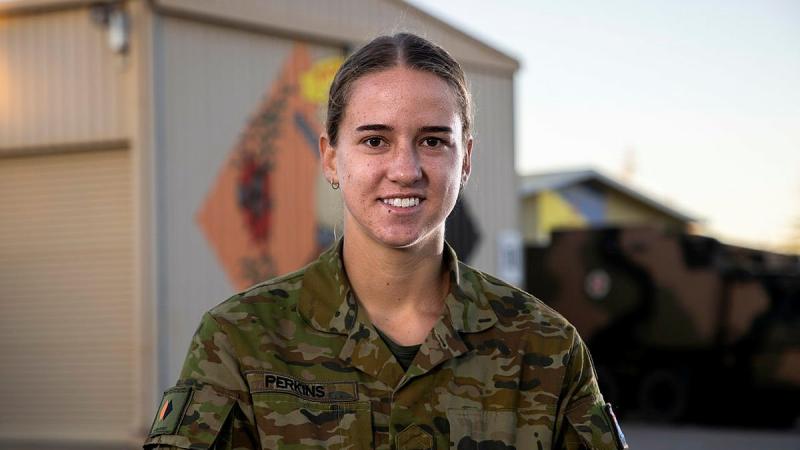 Corporal Zoe Perkins in Geraldton, WA, during Tropical Cylone Seroja recovery. Photo: Leading Seaman Kieren Whiteley 