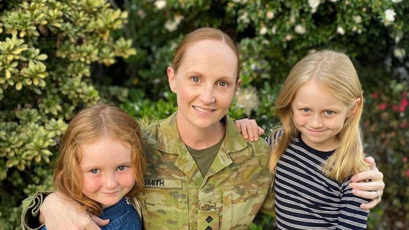 Captain Leigh Smith, a public affairs officer in the Army Reserve, with her daughters.