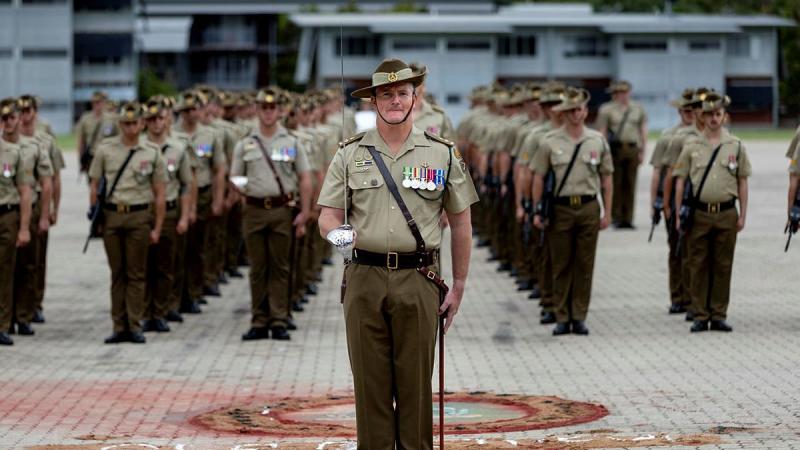 Commanding Officer 3 RAR Lieutenant Colonel Gerard Kearns during the 70th Anniversary Battle of Kapyong commemoration parade, held at Lavarack Barracks, Queensland. Photo: Private Samuel Spears