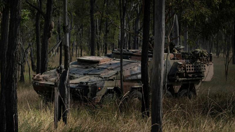 A Boxer combat reconnaissance vehicle crew conduct a live-fire battle run during exercise Diamond Walk at Shoalwater Bay. Photo: Private Jacob Hilton