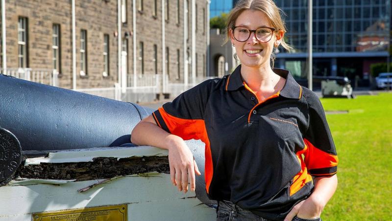 Royal Melbourne Institute of Technology student Carly Clarke during her work experience at the Land Engineering Agency, Victoria Barracks, Melbourne. Photo: Petty Officer James Whittle