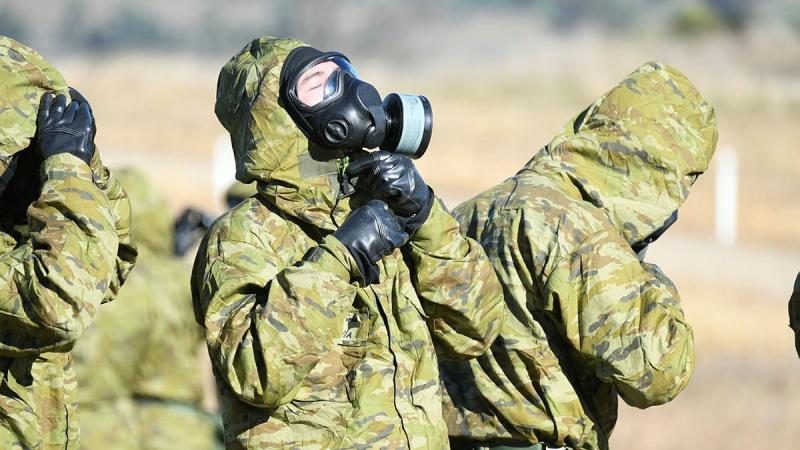 An Army recruit fits his chemical, biological, radiological and nuclear defence (CBRND) suit during Army’s first CBRND basic course using the latest versions of the equipment.