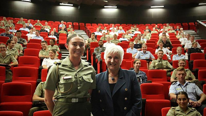 Officer Cadet Sophie Clarke, Australian Defence Force Academy Sisters in Arms President and Dame Annette King, New Zealand High Commissioner to Australia.