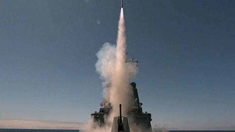 An Evolved Sea Sparrow Missile is fired from HMAS Sydney for the first time during Sydney’s sea qualification trials off the coast of the United States. Photo: Matt Skirde