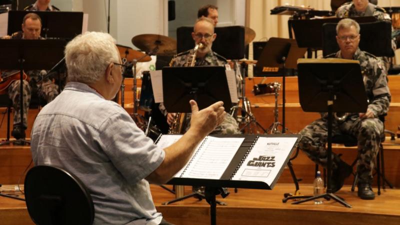 John Hoffman hosts a workshop with RAN Band Melbourne in its studio at HMAS Cerberus in Victoria.