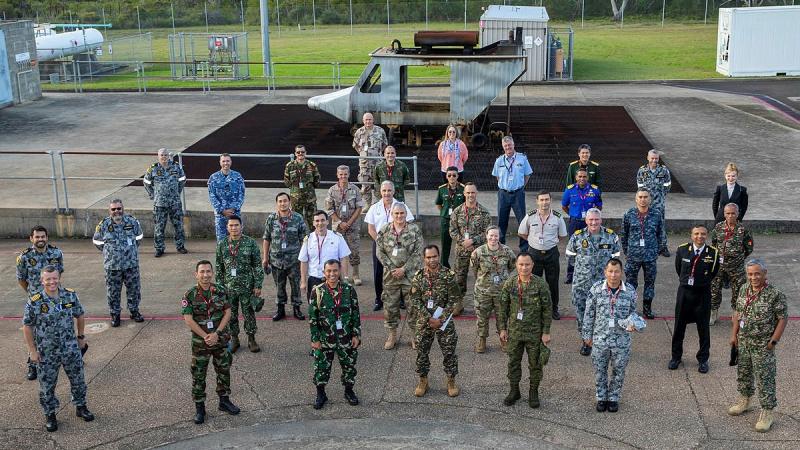 Members of the Service Attaches and Advisors Group during their tour of the Navy School of Survivability and Ship Safety in Jervis Bay, NSW. Photo: Chief Petty Officer Cameron Martin