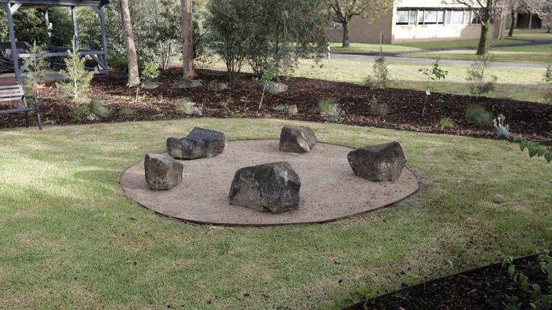 The circular space at the heart of the yarning circle at RAAF Base Williams in Laverton, Victoria, was designed to break down hierarchies and encourage respectful interactions.