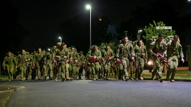ADF personnel set out on the pack-march component of the Special Forces Entry Test at Holsworthy Barracks, Sydney. Photo: Leading Aircraftwoman Jacqueline Forrester