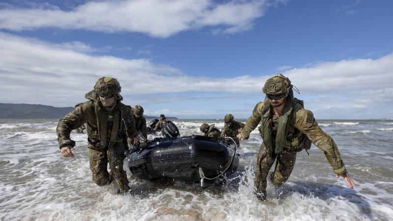Soldiers from the 3rd Combat Engineer Regiment conduct beach landing drills during Exercise Thunder Strike in Townsville. Photo: Corporal Brandon Grey