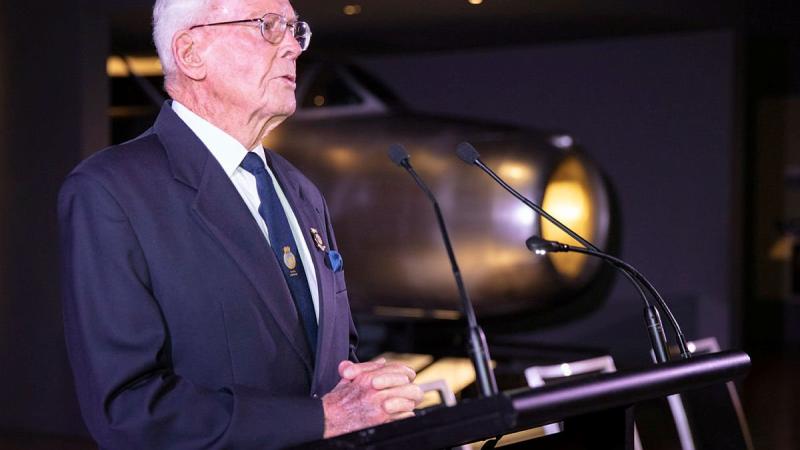 Former chief of naval personnel Rear Admiral Guy Griffiths (retd) at the launch of his biography, Guy Griffiths: The Life & Times of an Australian Admiral, at the Australian War Memorial. Photo: Petty Officer Bradley Darvill