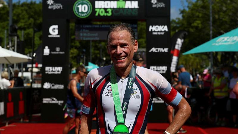  Captain Daniel Judd was the first ADF member across the line in the 70.3 half Ironman in Cairns and second overall in the 45-49 age group. Photo: Warrant Officer Class 2 Max Bree