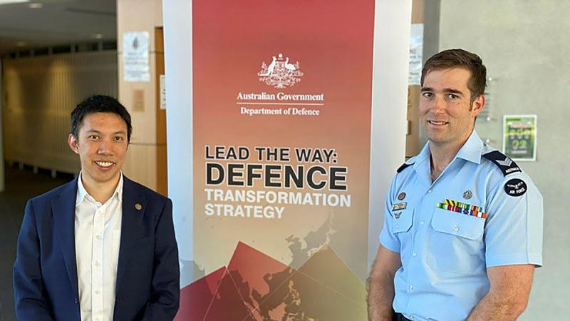 Hing Wah Kwok and Sergeant William Gill presenting to the Defence Senior Leadership Group.