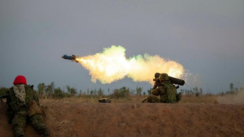 A Japan Ground Self-Defence Force soldier fires a Type 01 LMAT anti-tank missile during Exercise Southern Jackaroo, held at the Mount Bundey Training Area. Photo: Private Jacob Joseph 