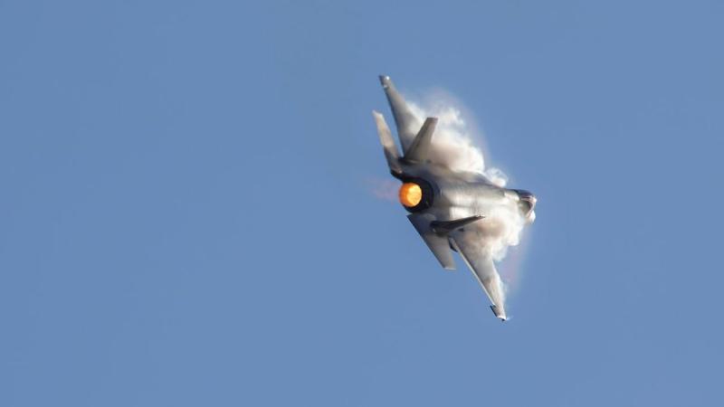 An F-35A Lightning II aircraft from RAAF Base Williamtown, thrills the crowds with an aerial handling display at the Central Coast Airshow, NSW. Photo: Corporal Craig Barrett