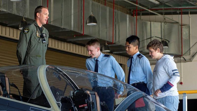 Australian Air Force Cadets met with serving Air Force personnel during a visit to RAAF Base Pearce. Photo: Sergeant Gary Dixon