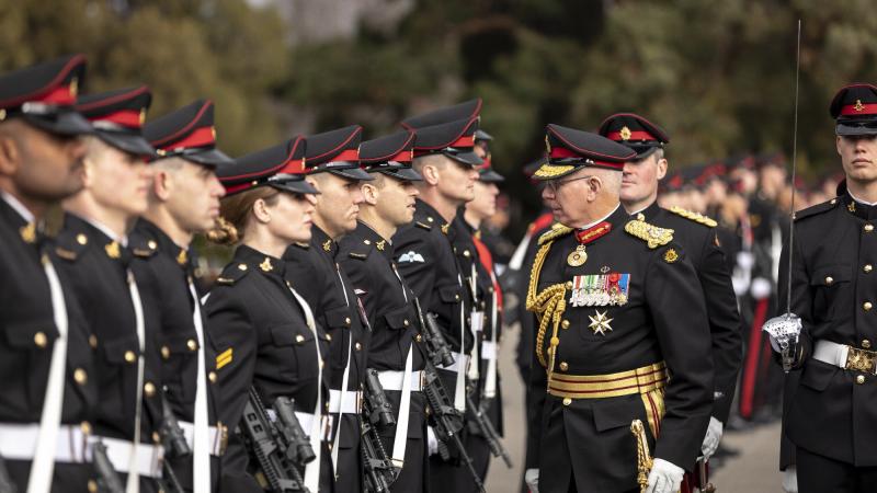 The Governor-General, His Excellency General the Honourable David Hurley AC, DSC (Retd), inspects the Corps of Staff Cadets during the Trooping of the Queen's Colour parade at the Royal Military College - Duntroon. Photo: Lauren Larking