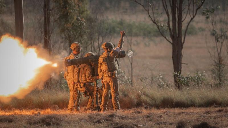 Soldiers from the 16th Regiment, Royal Australian Artillery, engage a threat with the RBS 70 Man-Portable Air Defence Missile System at the Shoalwater Bay Training Area during Exercise Talisman Sabre. Photo: Corporal Madhur Chitnis