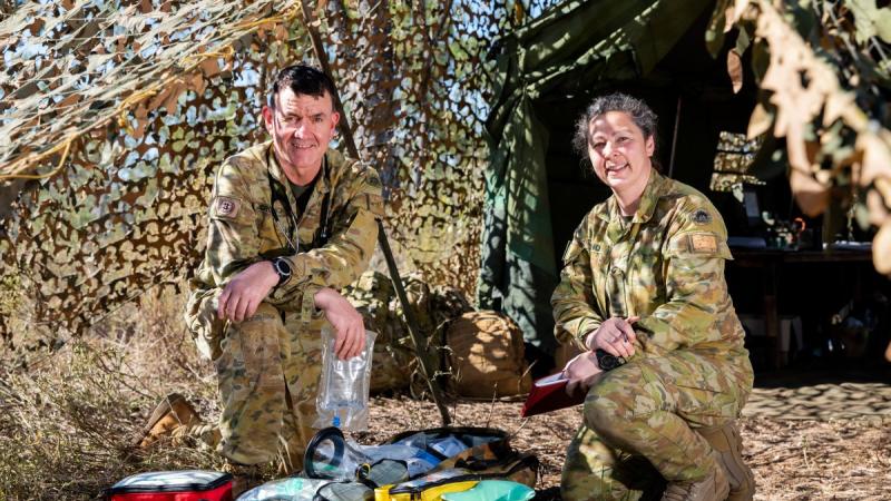 Army veterinarian officer Major Kendall Crocker and veterinary assistant Private Lianne Salerno, at the Townsville Field Training Area in during TS21. Photo: Leading Aircraftwoman Emma Schwenke