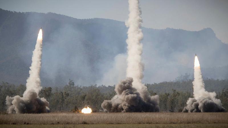 Rockets are launched from US Army and US Marine Corps High Mobility Rocket Artillery Systems during a firepower demonstration at Shoalwater Bay Training Area. Photo: Corporal Madhur Chitnis