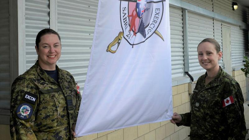 Canadian Armed Forces' Talisman Sabre 2021 liaison officer Lieutenant Colonel Amanda Aldous, left, and Master Warrant Officer Jennifer Cooper at Lavarack Barracks in Queensland during Exercise Talisman Sabre 2021.