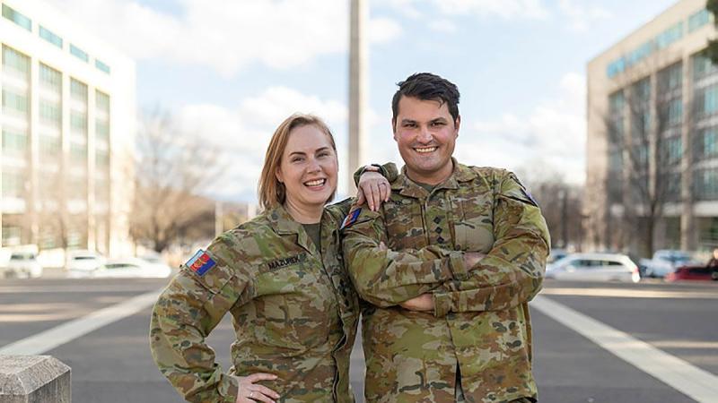 Australian Army public affairs officers, and married couple, Captains Karyn and Dan Mazurek in Canberra. Photo: Jay Cronan