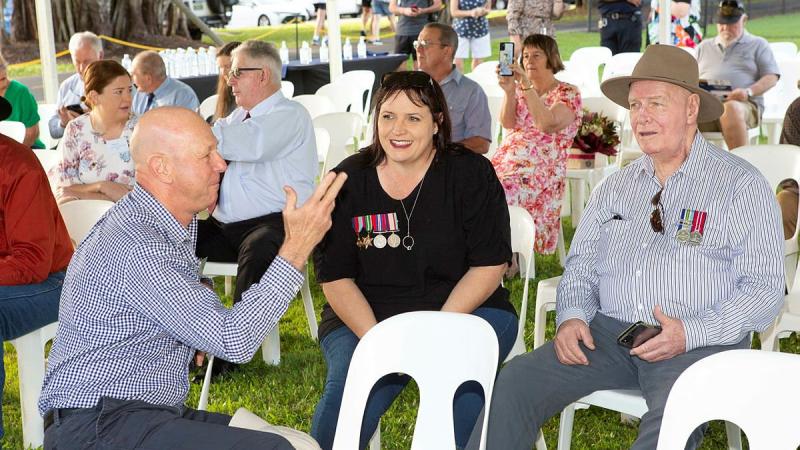 Representing the families of crew members of Catalina A24-50 at the Cairns memorial service are Greg Oliver, left, with Deanne Lawrence and Melville Lawson. Photo: Warrant Officer Ian Gosper