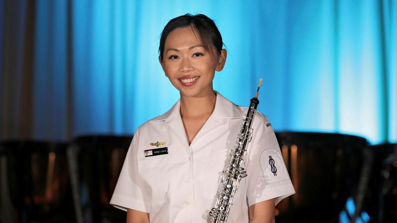 Able Seaman Donna Chung with her oboe. Photo: Petty Officer Nina Fogliani