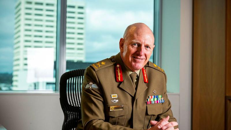 Coordinator General of Operation COVID Shield Lieutenant General John Frewen sits in his office at the Department of Health's Scarborough House, Canberra. Photo: Sergeant Sebastian Beurich