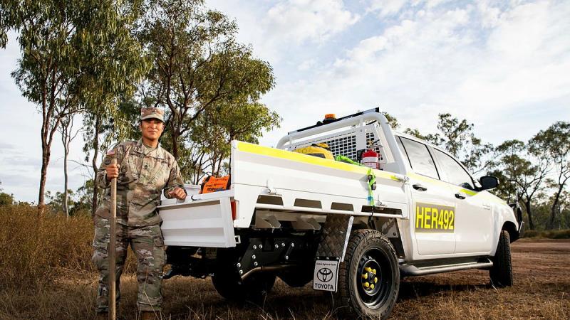 United States Army technical engineer Staff Sergeant Amelia Ramirez in the Townsville Field Training Area. Photo: Leading Aircraftwoman Emma Schwenke