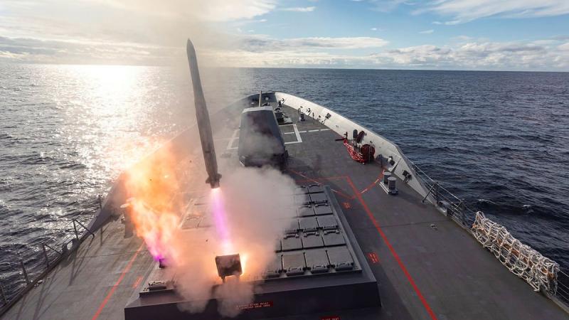 HMAS Brisbane launches its Evolved Sea Sparrow Missile during Exercise Pacific Vanguard. Photo: Leading Seaman Daniel Goodman