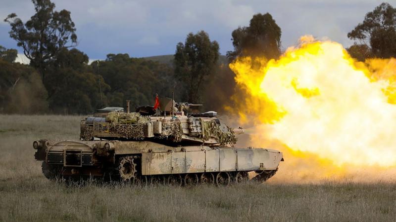 An Australian Army M1A1 Abrams main battle tank fires its main armament during live-fire training for Exercise Gauntlet Strike at Puckapunyal Military Training Area. Photo: Corporal Robert Whitmore