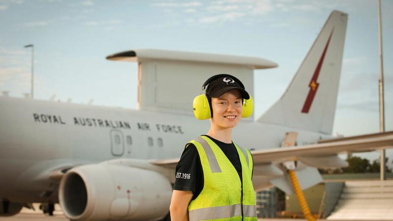 Aircraftwoman Natasha Bryan prepares an E-7A Wedgetail for a flight during Exercise Rogue Ambush at RAAF Base Darwin. Photo: Leading Aircraftman Adam Abela