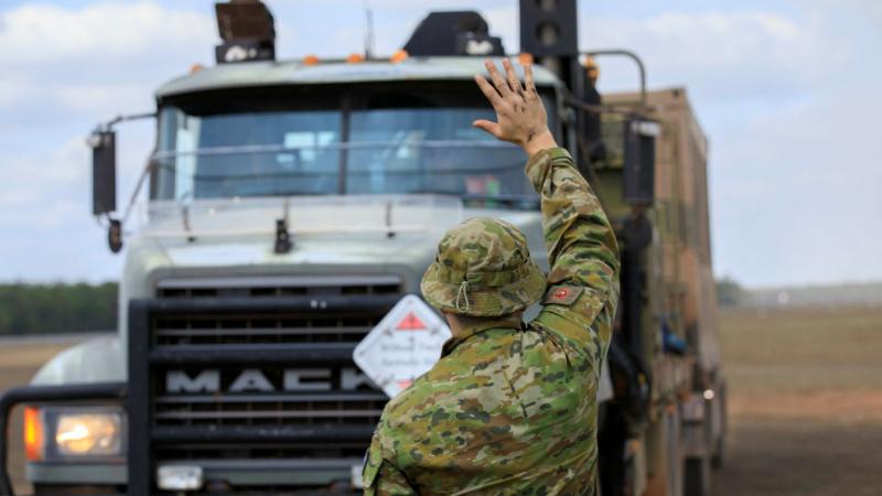 Air Force personnel from No. 452 Squadron arrive at RAAF Base Scherger from RAAF Base Amberley with a transportable air operations tower during Exercise Talisman Sabre 2021. Photo: Corporal Brett Sherriff