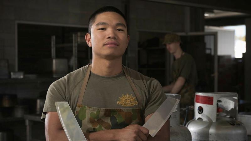Private Zaniel Noriel, of the 10th Force Support Battalion, at the Camp Growl kitchen during Exercise Talisman Sabre. Photo: Corporal Madhur Chitnis