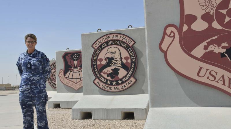 Flight Sergeant Tracey Freeman at the Combined Air Operations Centre in Qatar. 