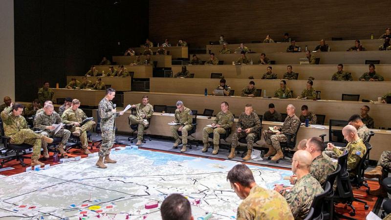 United States Marine Corps Lieutenant Colonel Amy Roznowski briefs ADF and US Marines commanders to prepare for Exercise Koolendong at Robertson Barracks, Northern Territory. Photo: Corporal Rodrigo Villablanca