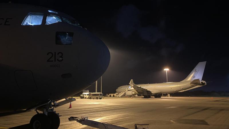 The C-17A Globemaster, from No. 36 Squadron, being prepared before leaving Perth Airport.