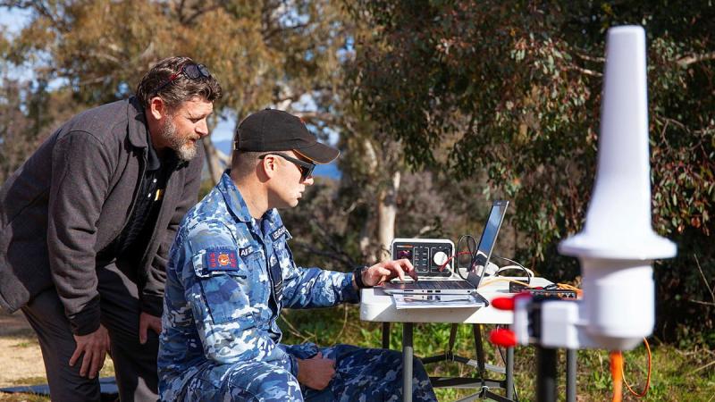 Squadron Leader Daniel Lee-Hagan and Flight Lieutenant Alexander Heron trial the system with Shane Shepherd-Ashby Project Coordinator & Systems Administration at Sigma Bravo.  