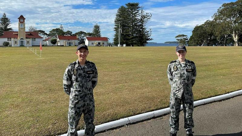 Navy Gap Year trainees Midshipman Ryan Rafferty and Midshipman Rebecca Wright at the Royal Australian Naval College HMAS Creswell in Jervis Bay, NSW. 