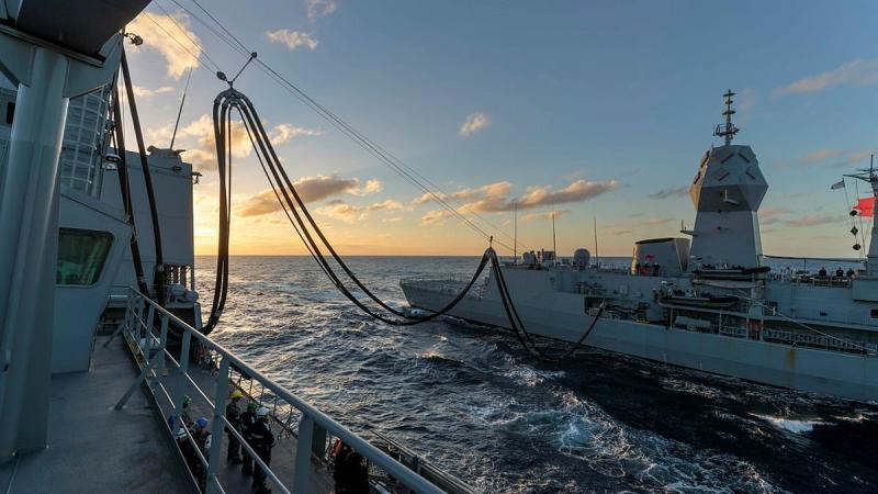 HMAS Supply conducts her first replenishment at sea with HMAS Anzac, while sailing in the East Australia Exercise Area. Photo: Able Seaman Jarryd Capper