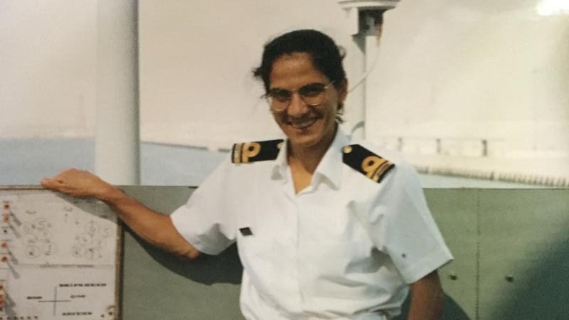 Then-Lieutenant Fatena El-Masri on board HMAS Melbourne (III) where she was the only female in her division and worked as the deputy weapons electrical engineering officer.