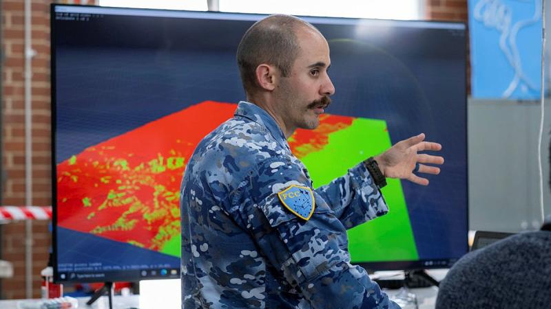Squadron Leader Ataman Iskender in the Jericho Lab, Canberra, working on the Site Survey program. Photo: Jessica Conway