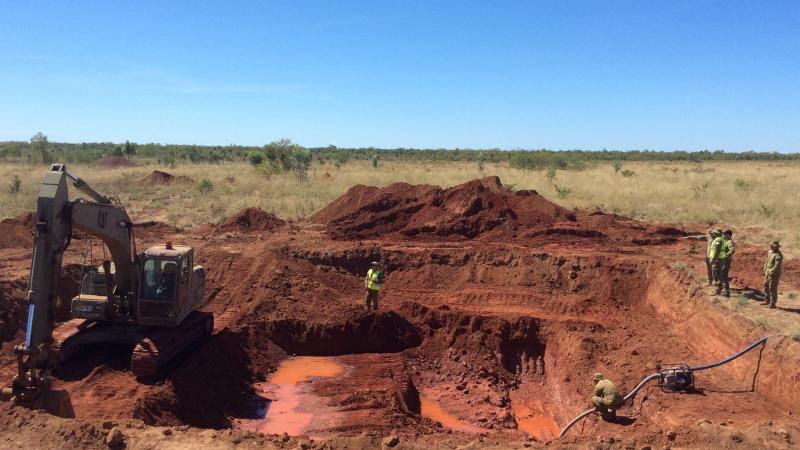 No. 65 Air Base Recovery Squadron personnel deployed to Delamere Air Weapons Range conduct a sub-surface unexploded ordnance clearance excavation.