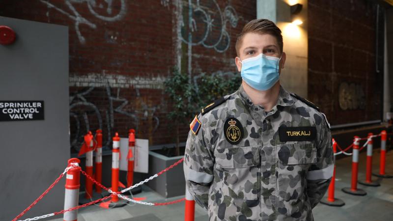 Able Seaman Dominic Turkalj on deployment in Victoria. Photo: Captain Kristen Cleland
